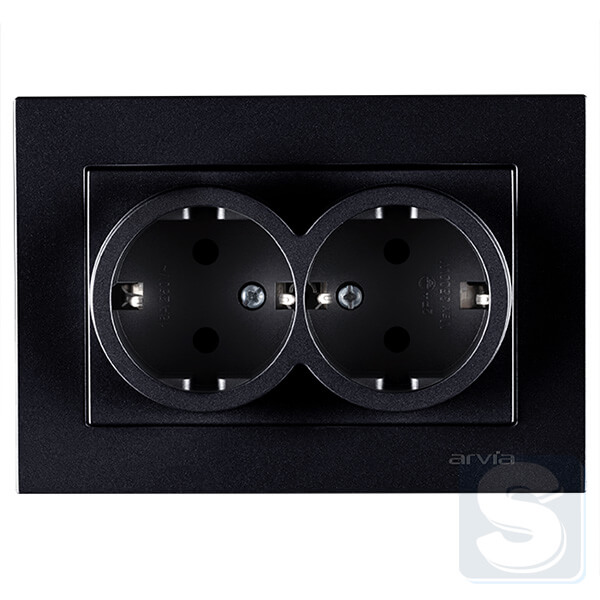 Розетка подвійна із заземленням 16A/220V Arvia Electric KAREN Чорний (20 07 2000 907)